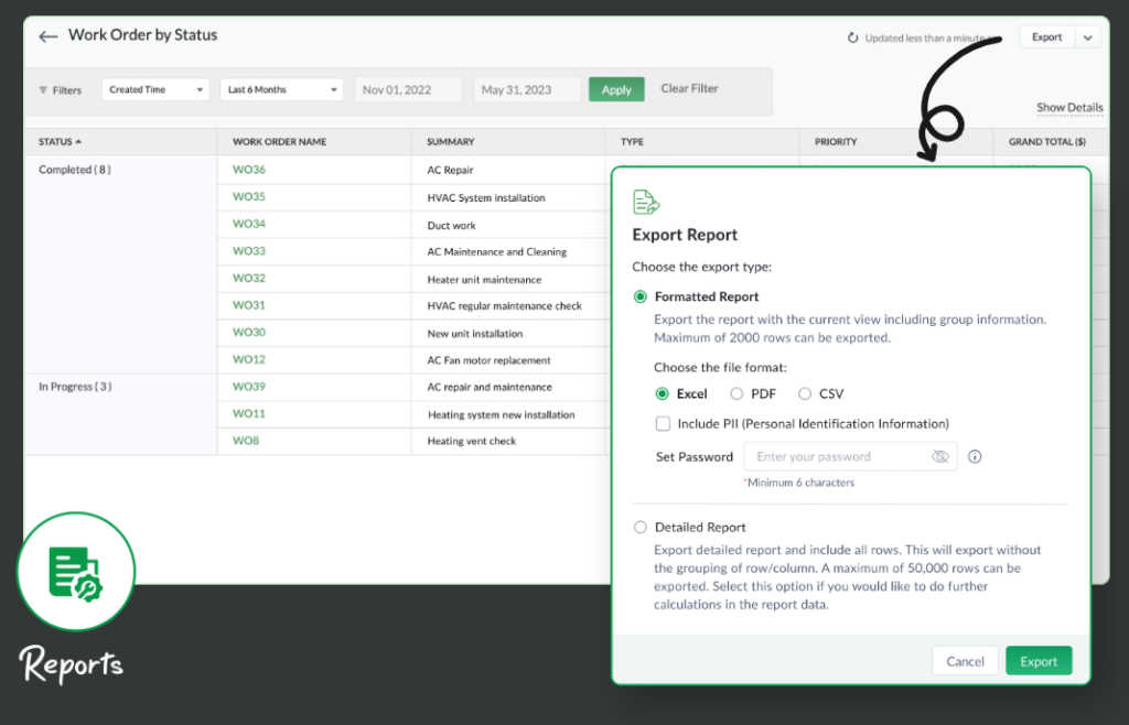 FSM generates report summaries of your data.
