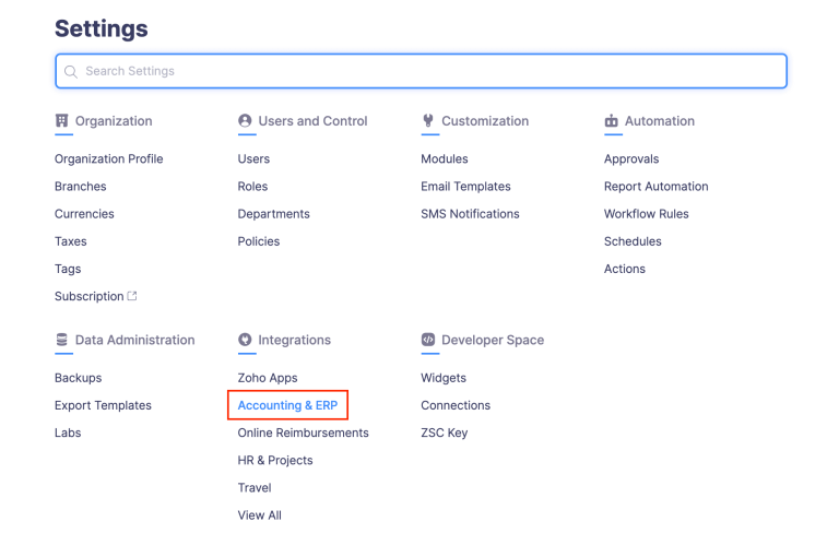 Go to accounting and ERP under integrations