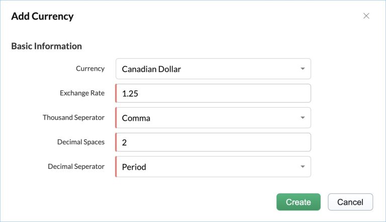 In the Add Currency Modal, add the necessary details and click create
