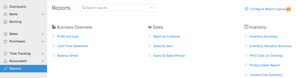 Zoho Books Configure Layout