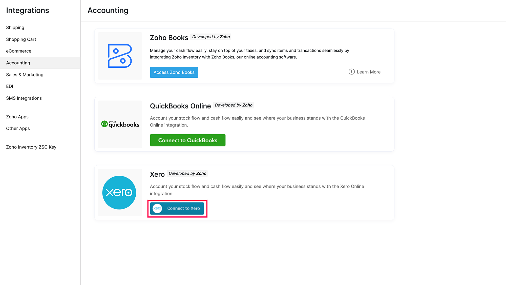 click connect to xero integration to download