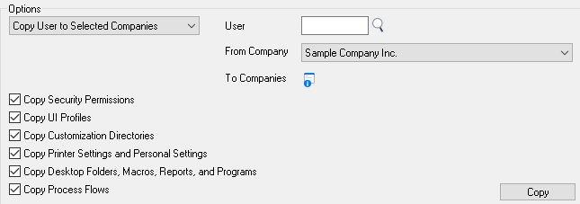 You can copy a user's setup and permissions to more than one company.