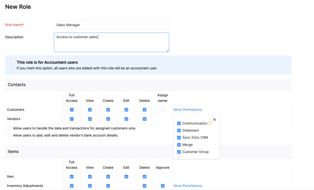 Zoho Books - How to Create a Custom Role