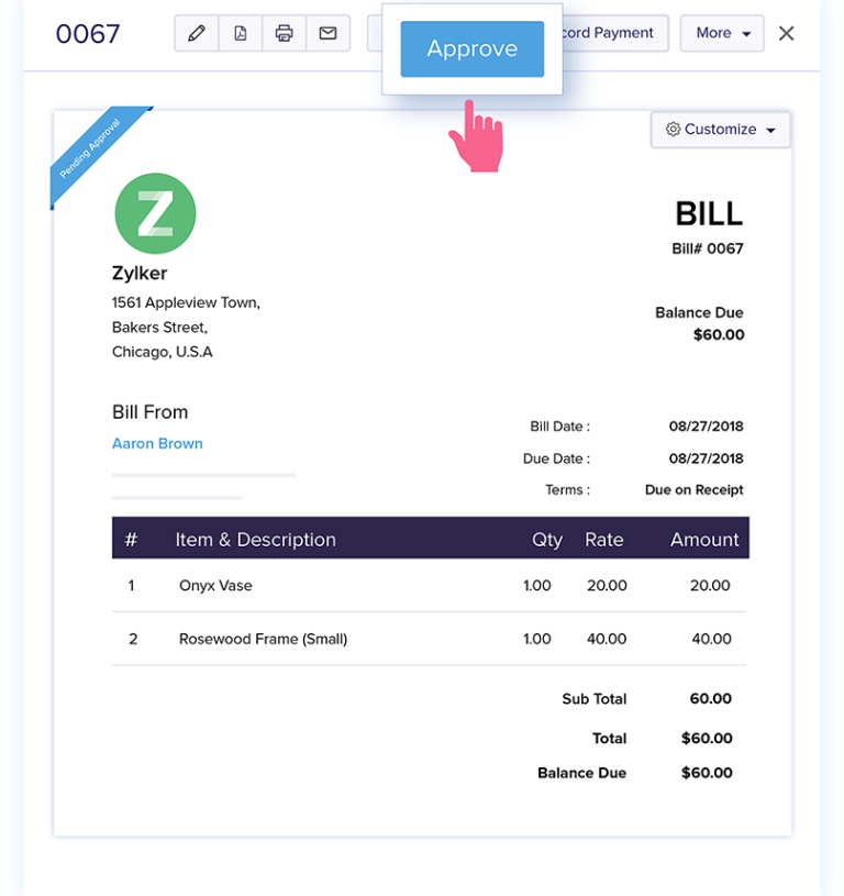 zoho bills approval