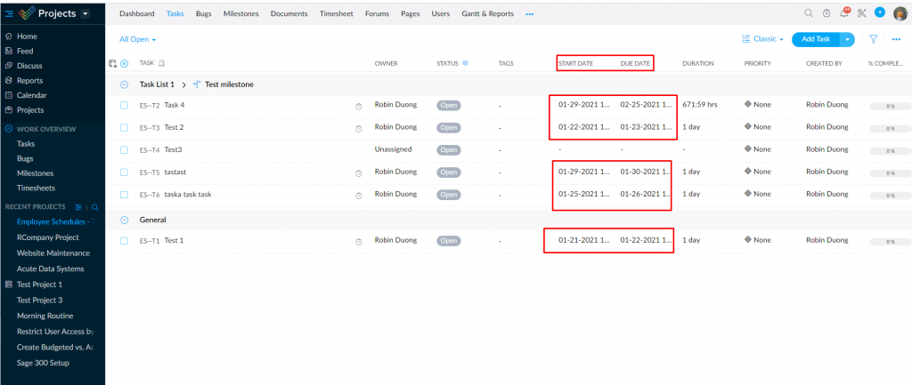 Zoho Projects - How to Create a Task Calendar for Employees