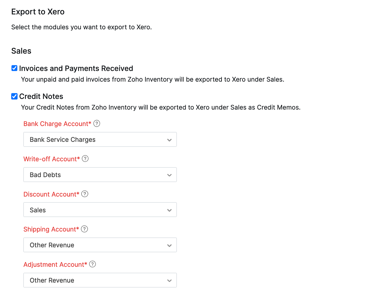 export to xero modules
