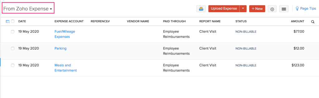 From zoho expense integration view approved expenses