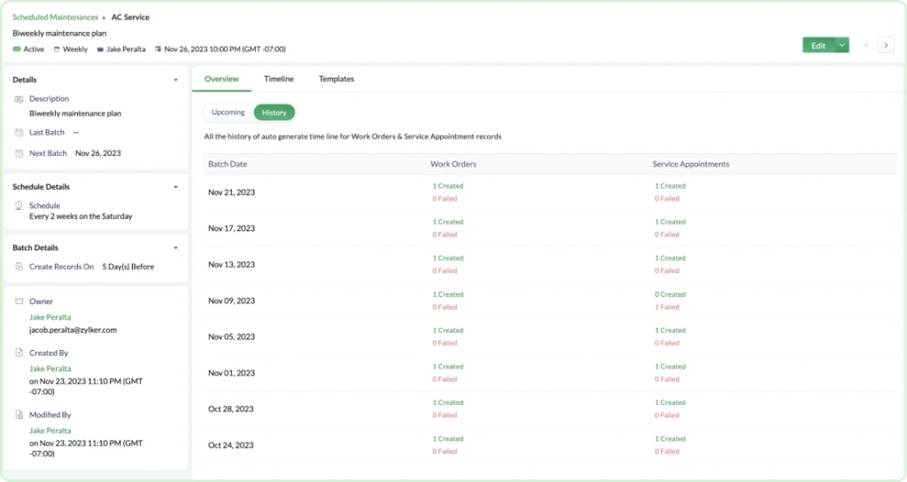 See the history of jobs completed.