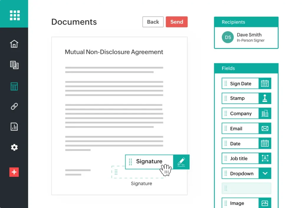 Document editor with custom fields toolbar.