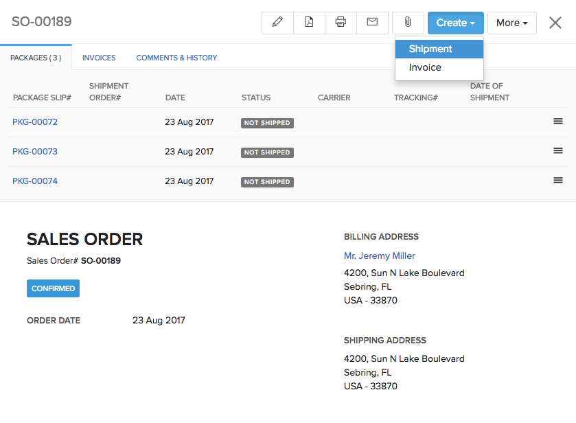 screenshot of sales order 