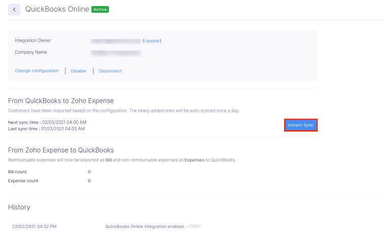 Sync data by click the instant sync button
