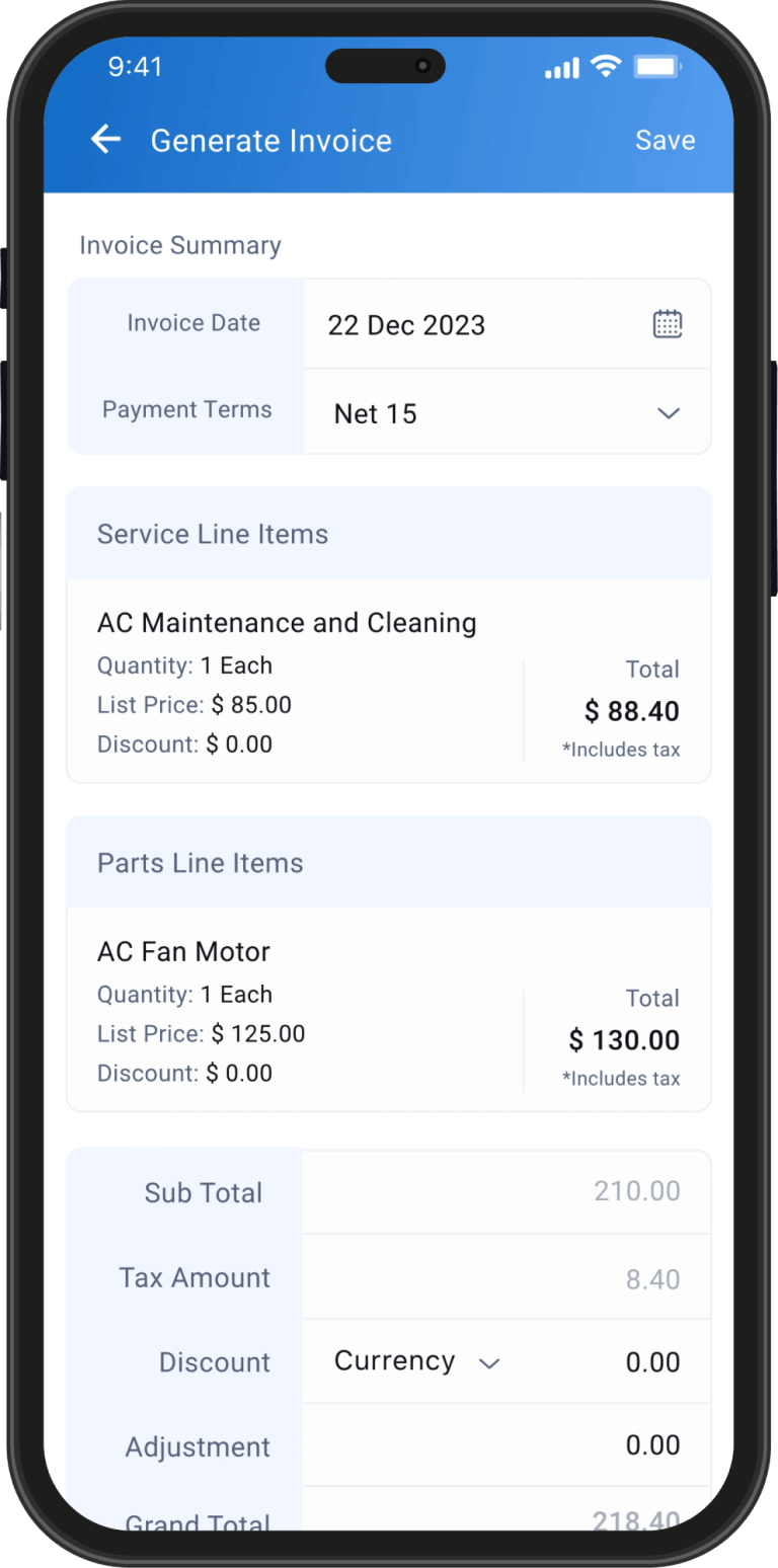 Inovices for Zoho FSM mobile