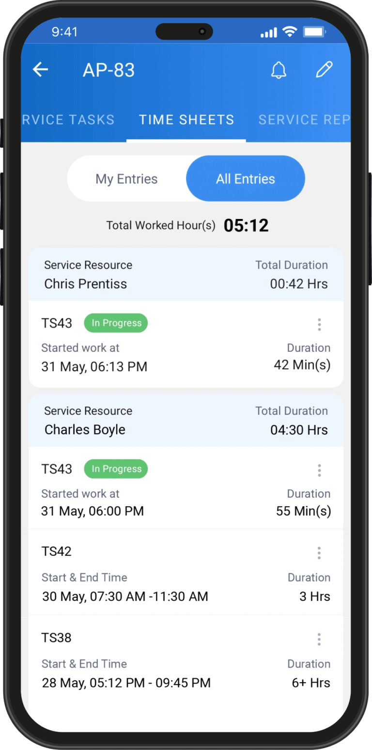 Log Time in Zoho FSM Mobile