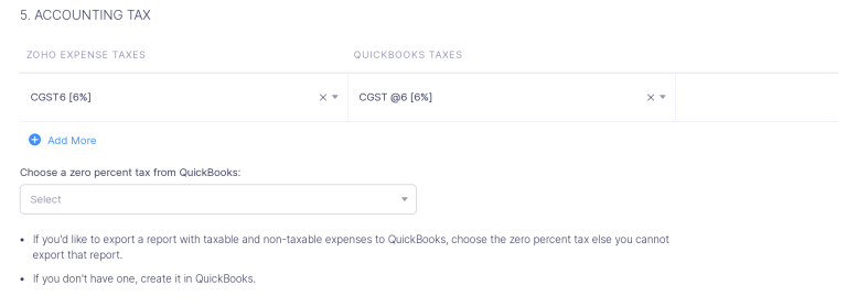 Select a tax from dropdown under Choose a Zero Percent Tax from QuickBooks