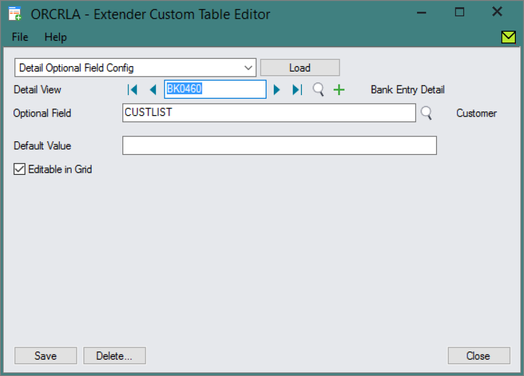 E.g. Assign the CUSTLIST Optional Field to Bank Entries.