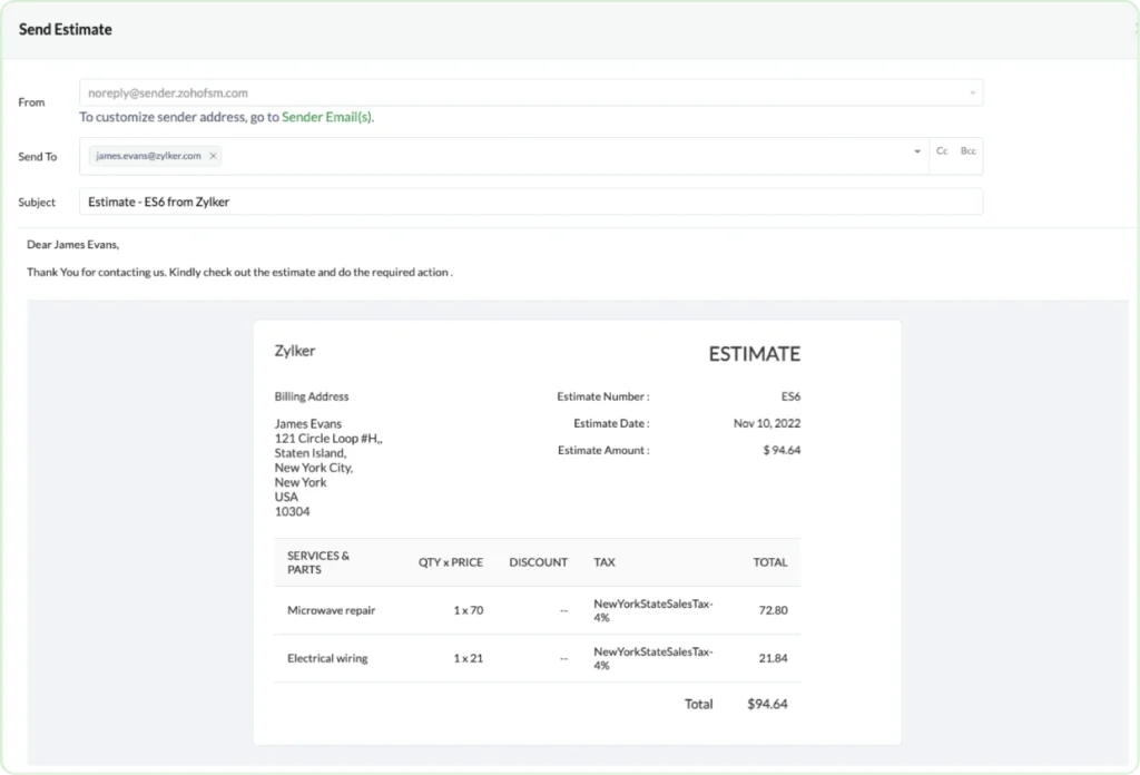 send estimates easily