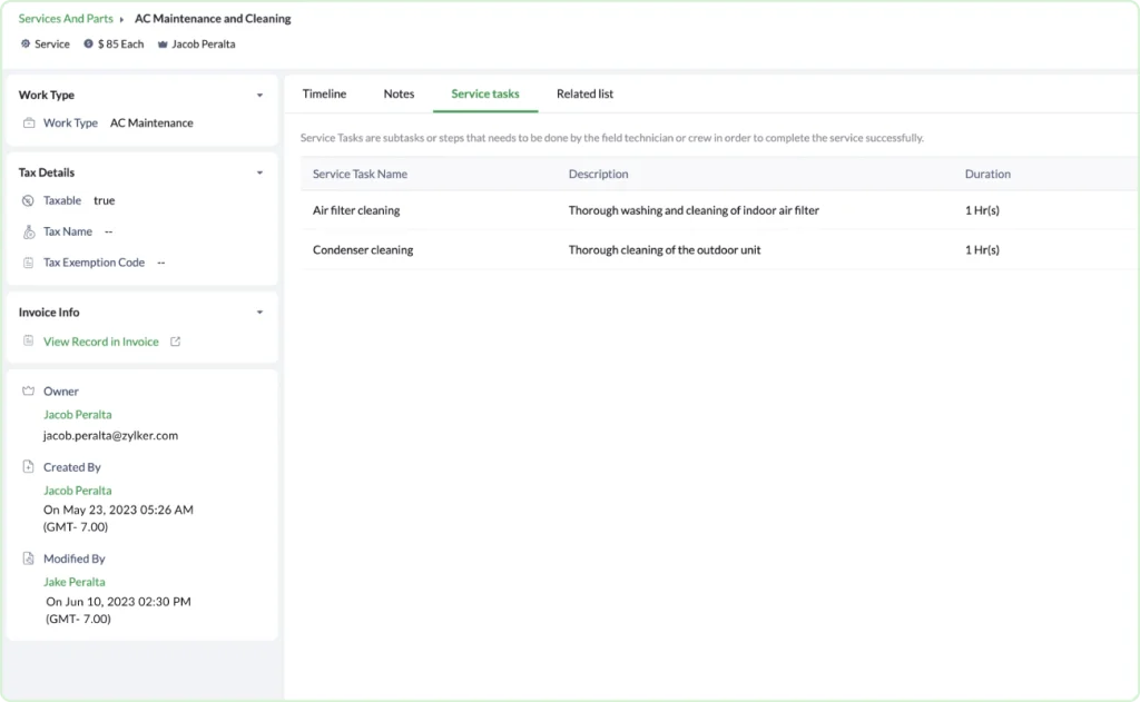 manage services and parts