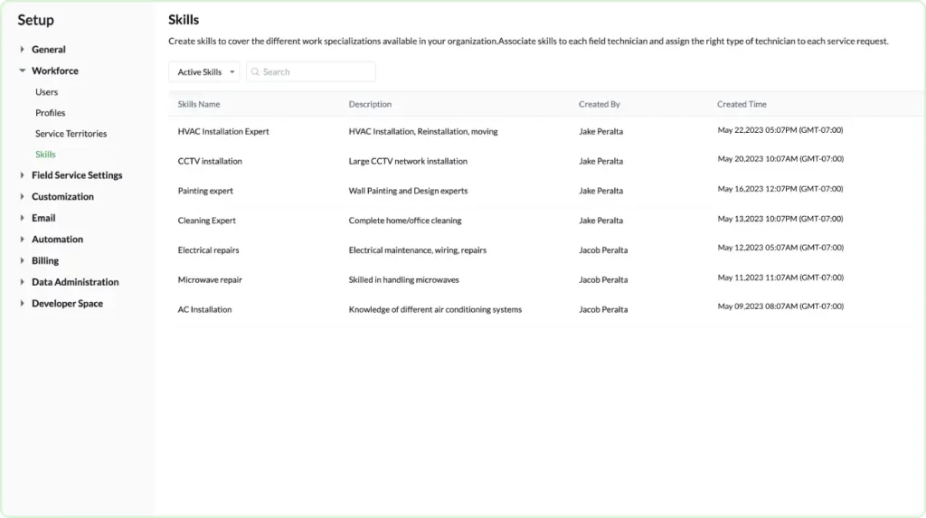 Sort Field Agents based on skills.