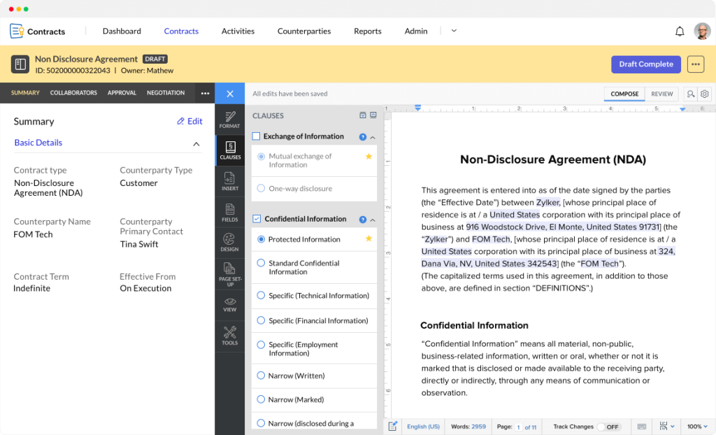 Zoho Contract Management Software