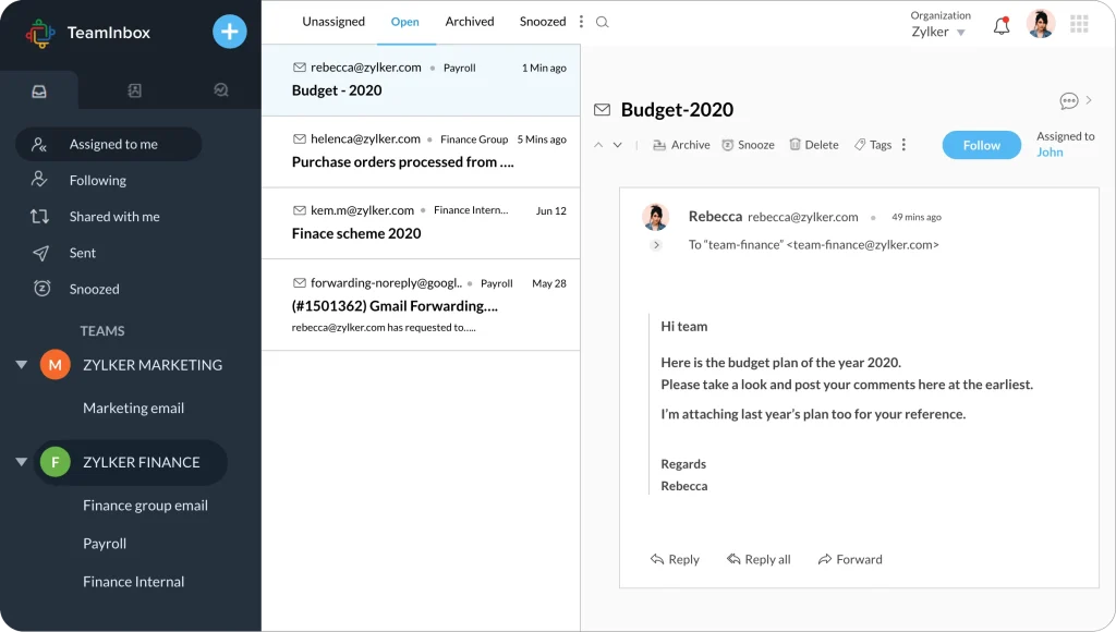 zoho teaminbox unified inbox view