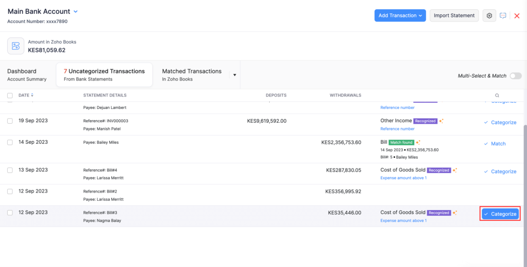 zoho expense integration categorize