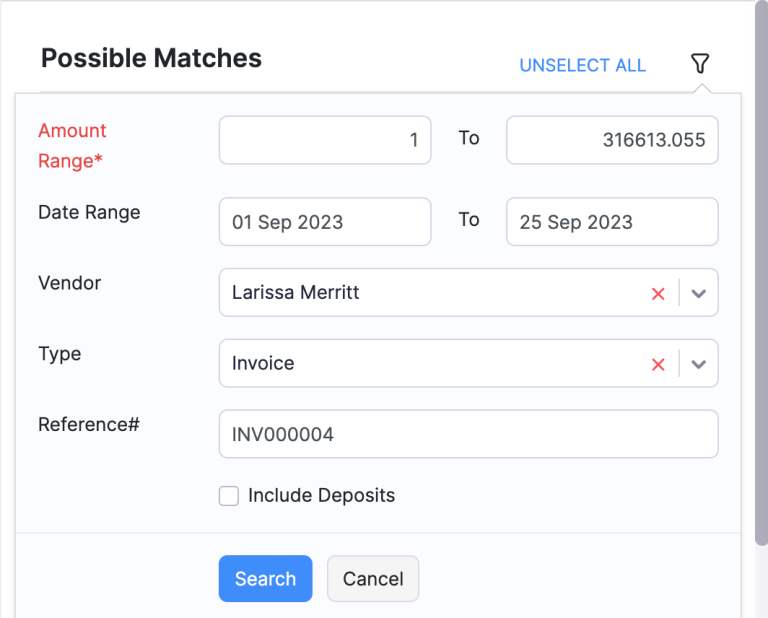 zoho expense integration filter transactions
