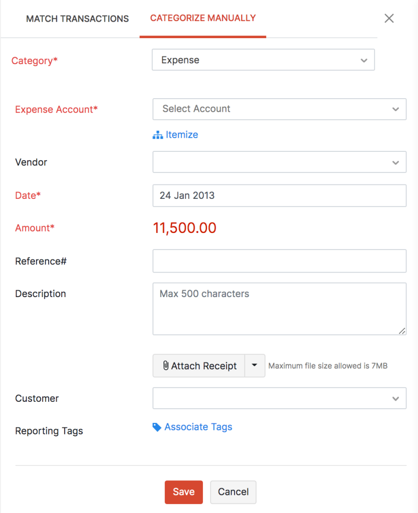 save and match zoho expense integration